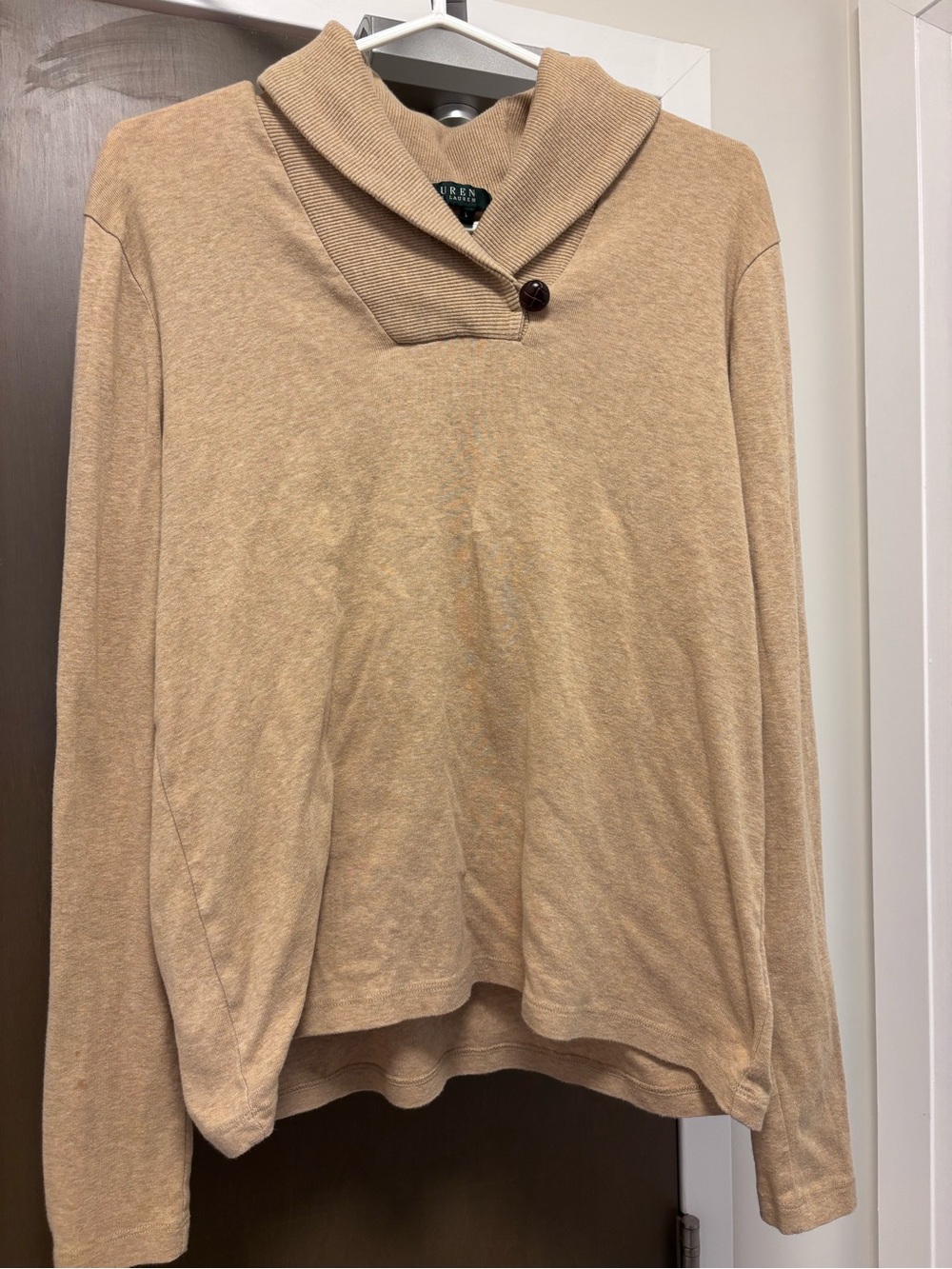 Lauren Ralph Lauren Camel Shawl-Collar Button Pullover